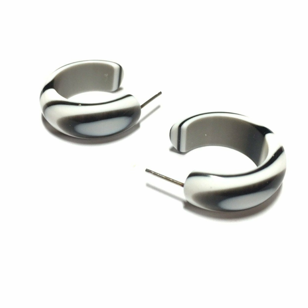 Black & White Marbled Small Simple Hoops Earrings